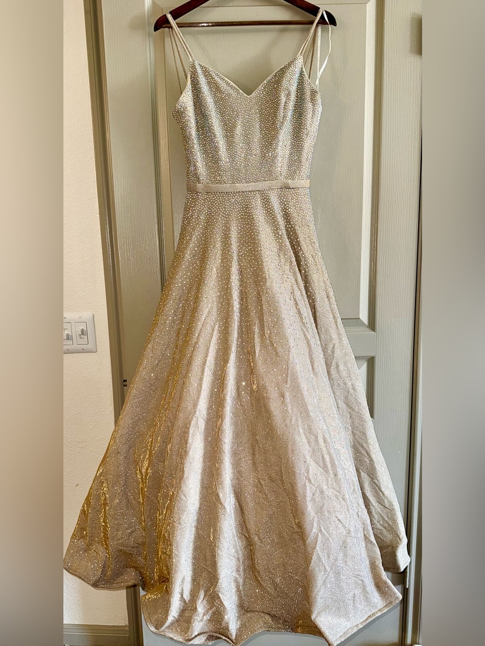 Gold Strapless Formal Evening Prom Dress Gown